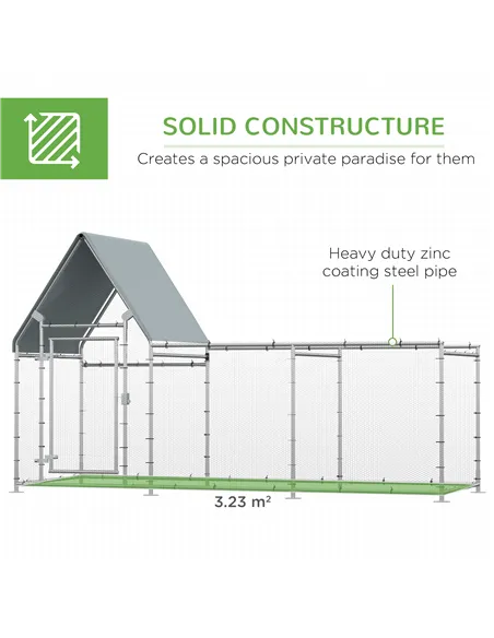 PawHut Walk In Chicken Run Chicken Coop, Large Poultry Cage Hen House for 6-8 Chickens Outdoor w/ Water-Resist Cover 302 x 107 x