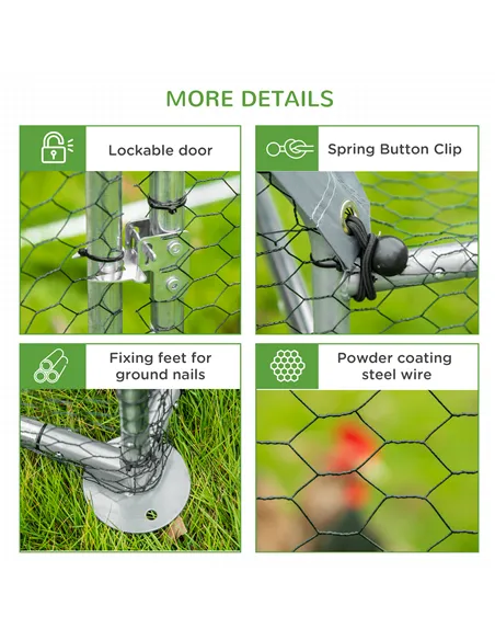 PawHut Walk In Chicken Run Chicken Coop, Large Poultry Cage Hen House for 6-8 Chickens Outdoor w/ Water-Resist Cover 302 x 107 x