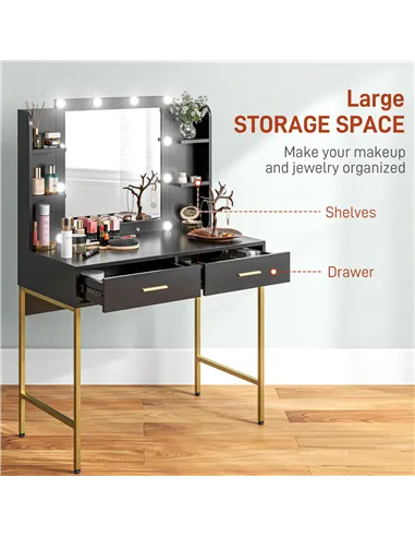 HOMCOM Dressing Table Set, with Storage and Stool - Black
