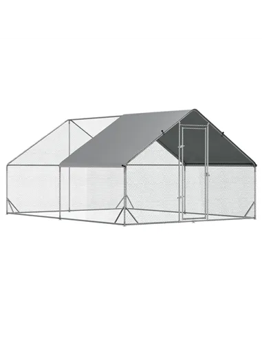 PawHut Chicken Walk-in Run, Galvanised Chicken Coop, Hen Poultry House Cage, Rabbit Hutch Pet Playpen Garden w/ Water-Resist Cov