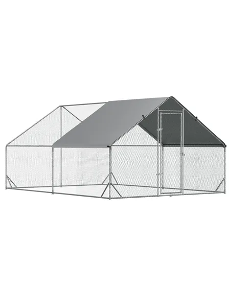 PawHut Chicken Walk-in Run, Galvanised Chicken Coop, Hen Poultry House Cage, Rabbit Hutch Pet Playpen Garden w/ Water-Resist Cov