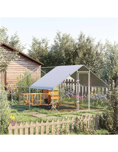 PawHut Chicken Walk-in Run, Galvanised Chicken Coop, Hen Poultry House Cage, Rabbit Hutch Pet Playpen Garden w/ Water-Resist Cov