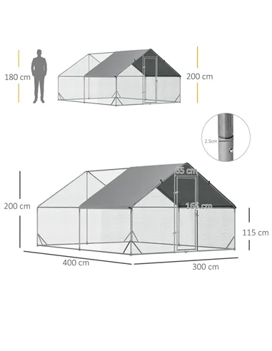PawHut Chicken Walk-in Run, Galvanised Chicken Coop, Hen Poultry House Cage, Rabbit Hutch Pet Playpen Garden w/ Water-Resist Cov