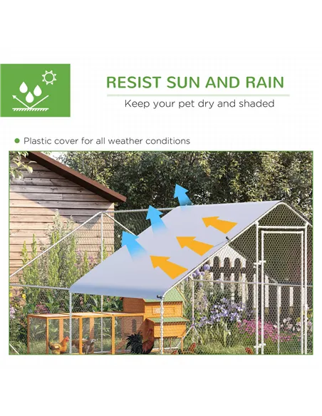 PawHut Chicken Walk-in Run, Galvanised Chicken Coop, Hen Poultry House Cage, Rabbit Hutch Pet Playpen Garden w/ Water-Resist Cov