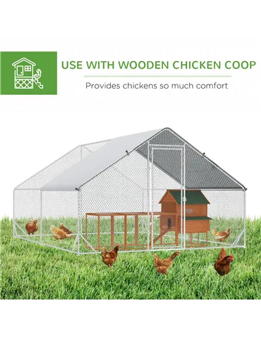 PawHut Chicken Walk-in Run, Galvanised Chicken Coop, Hen Poultry House Cage, Rabbit Hutch Pet Playpen Garden w/ Water-Resist Cov