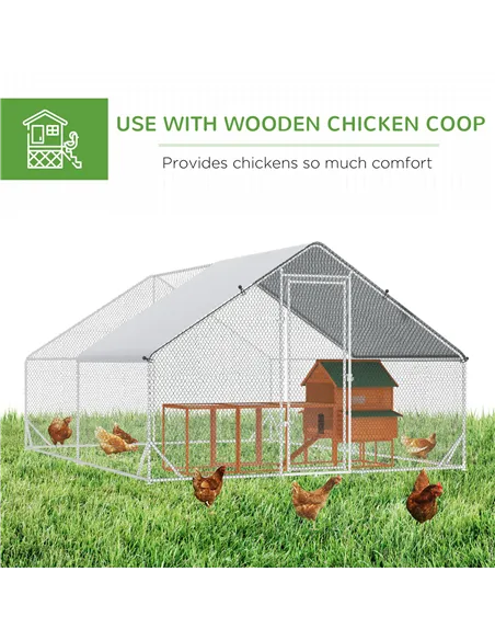 PawHut Chicken Walk-in Run, Galvanised Chicken Coop, Hen Poultry House Cage, Rabbit Hutch Pet Playpen Garden w/ Water-Resist Cov