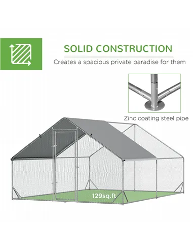PawHut Chicken Walk-in Run, Galvanised Chicken Coop, Hen Poultry House Cage, Rabbit Hutch Pet Playpen Garden w/ Water-Resist Cov