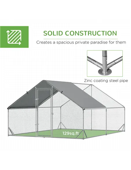 PawHut Chicken Walk-in Run, Galvanised Chicken Coop, Hen Poultry House Cage, Rabbit Hutch Pet Playpen Garden w/ Water-Resist Cov