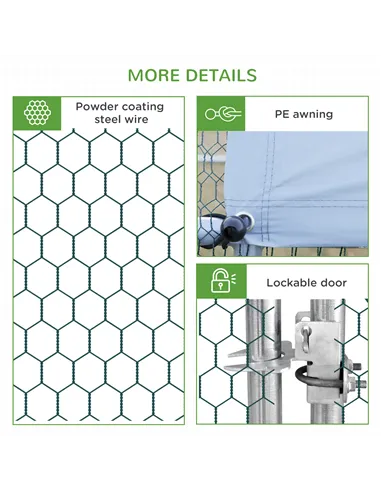 PawHut Chicken Walk-in Run, Galvanised Chicken Coop, Hen Poultry House Cage, Rabbit Hutch Pet Playpen Garden w/ Water-Resist Cov