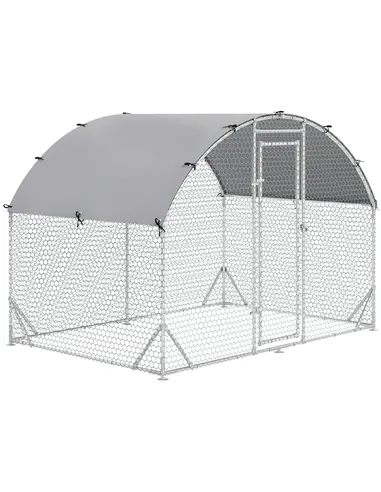 PawHut Walk In Chicken Run Galvanised Chicken Coop Hen Poultry House Cage Pet Playpen Garden with Water-Resist Cover, 2.8 x 1.9 