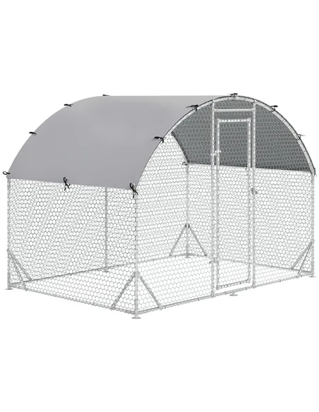 PawHut Walk In Chicken Run Galvanised Chicken Coop Hen Poultry House Cage Pet Playpen Garden with Water-Resist Cover, 2.8 x 1.9 