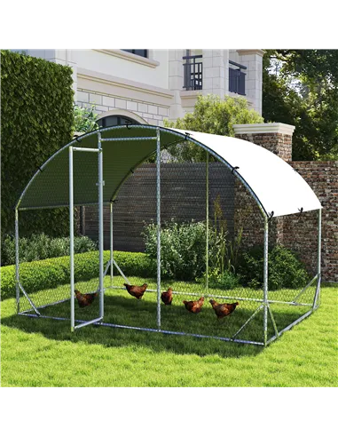 PawHut Walk In Chicken Run Galvanised Chicken Coop Hen Poultry House Cage Pet Playpen Garden with Water-Resist Cover, 2.8 x 1.9 