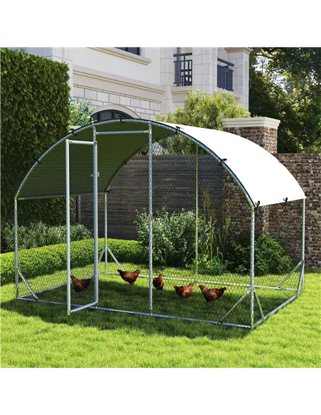 PawHut Walk In Chicken Run Galvanised Chicken Coop Hen Poultry House Cage Pet Playpen Garden with Water-Resist Cover, 2.8 x 1.9 