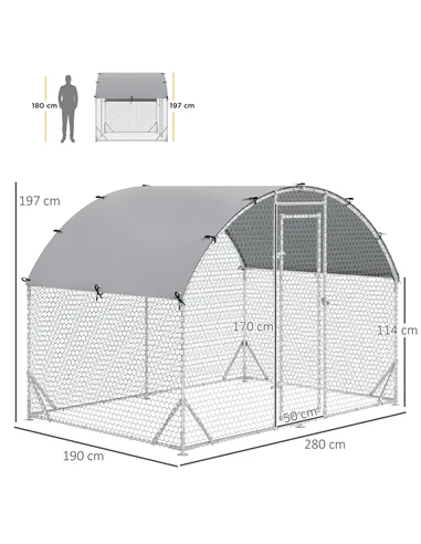 PawHut Walk In Chicken Run Galvanised Chicken Coop Hen Poultry House Cage Pet Playpen Garden with Water-Resist Cover, 2.8 x 1.9 