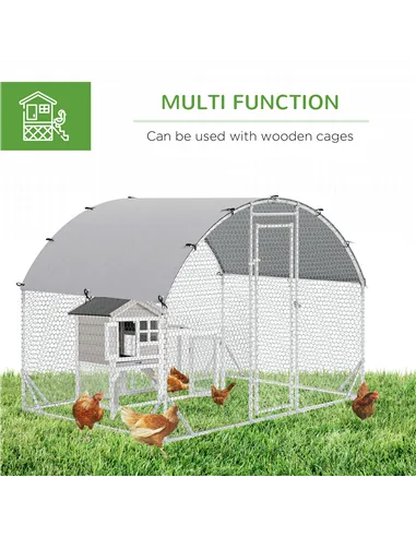 PawHut Walk In Chicken Run Galvanised Chicken Coop Hen Poultry House Cage Pet Playpen Garden with Water-Resist Cover, 2.8 x 1.9 