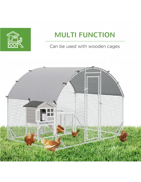 PawHut Walk In Chicken Run Galvanised Chicken Coop Hen Poultry House Cage Pet Playpen Garden with Water-Resist Cover, 2.8 x 1.9 