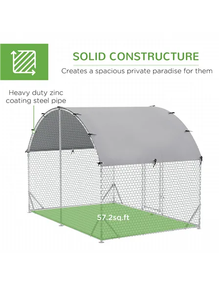 PawHut Walk In Chicken Run Galvanised Chicken Coop Hen Poultry House Cage Pet Playpen Garden with Water-Resist Cover, 2.8 x 1.9 