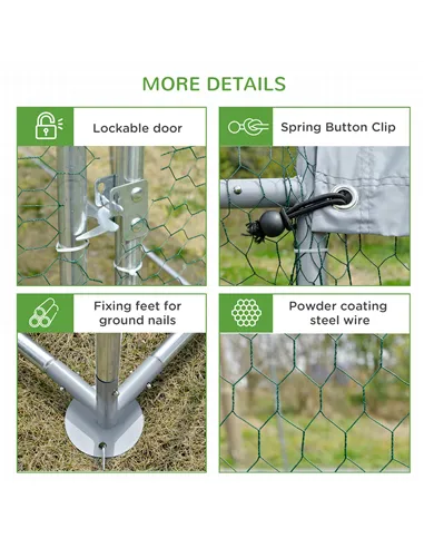 PawHut Walk In Chicken Run Galvanised Chicken Coop Hen Poultry House Cage Pet Playpen Garden with Water-Resist Cover, 2.8 x 1.9 