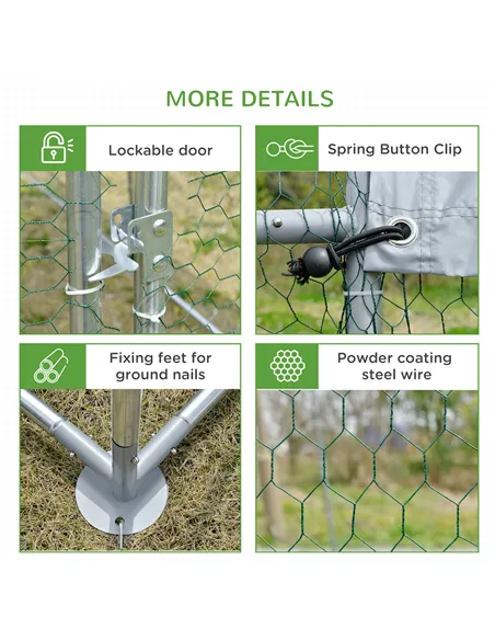 PawHut Walk In Chicken Run Galvanised Chicken Coop Hen Poultry House Cage Pet Playpen Garden with Water-Resist Cover, 2.8 x 1.9 