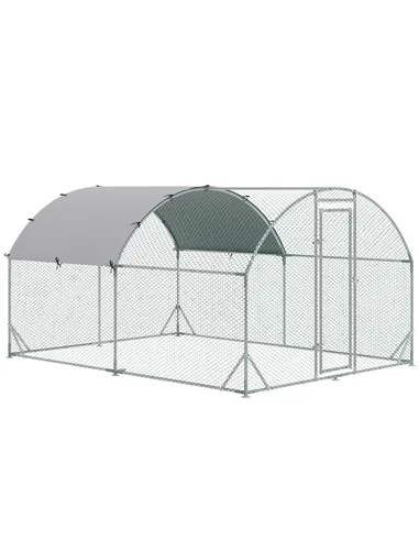 PawHut Walk In Chicken Run Galvanised Chicken Coop Hen Poultry House Cage Pet Playpen Garden with Water-Resist Cover, 2.8 x 3.8 
