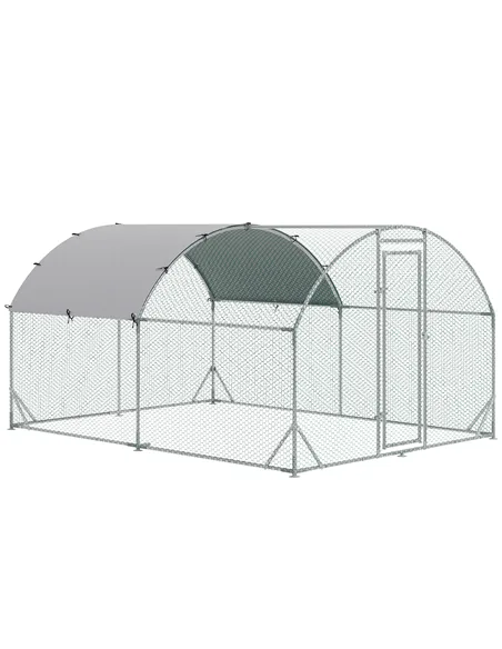 PawHut Walk In Chicken Run Galvanised Chicken Coop Hen Poultry House Cage Pet Playpen Garden with Water-Resist Cover, 2.8 x 3.8 