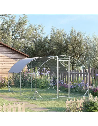 PawHut Walk In Chicken Run Galvanised Chicken Coop Hen Poultry House Cage Pet Playpen Garden with Water-Resist Cover, 2.8 x 3.8 