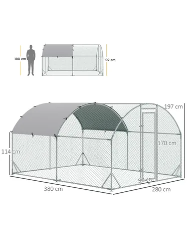 PawHut Walk In Chicken Run Galvanised Chicken Coop Hen Poultry House Cage Pet Playpen Garden with Water-Resist Cover, 2.8 x 3.8 