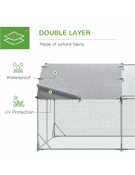 PawHut Walk In Chicken Run Galvanised Chicken Coop Hen Poultry House Cage Pet Playpen Garden with Water-Resist Cover, 2.8 x 3.8 