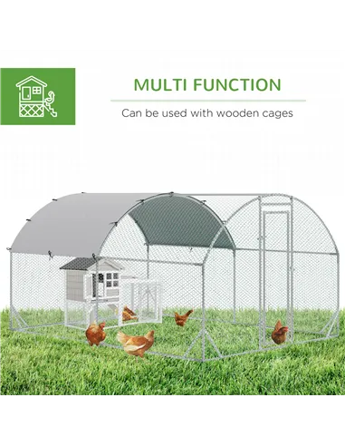 PawHut Walk In Chicken Run Galvanised Chicken Coop Hen Poultry House Cage Pet Playpen Garden with Water-Resist Cover, 2.8 x 3.8 