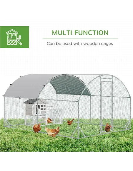 PawHut Walk In Chicken Run Galvanised Chicken Coop Hen Poultry House Cage Pet Playpen Garden with Water-Resist Cover, 2.8 x 3.8 