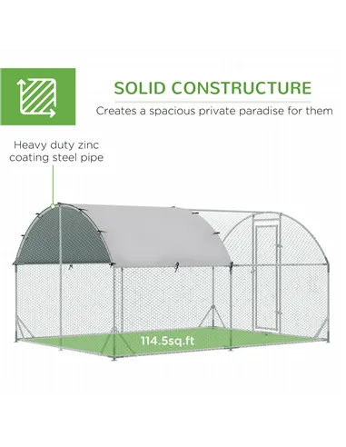 PawHut Walk In Chicken Run Galvanised Chicken Coop Hen Poultry House Cage Pet Playpen Garden with Water-Resist Cover, 2.8 x 3.8 