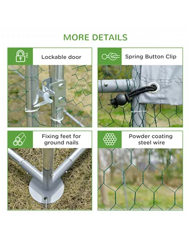 PawHut Walk In Chicken Run Galvanised Chicken Coop Hen Poultry House Cage Pet Playpen Garden with Water-Resist Cover, 2.8 x 3.8 