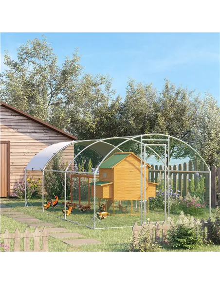 PawHut Galvanised Chicken Coop Hen House w/ Cover 5.7 x 2.8 x 2m