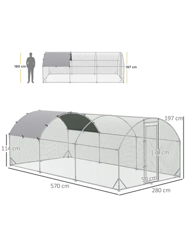 PawHut Galvanised Chicken Coop Hen House w/ Cover 5.7 x 2.8 x 2m