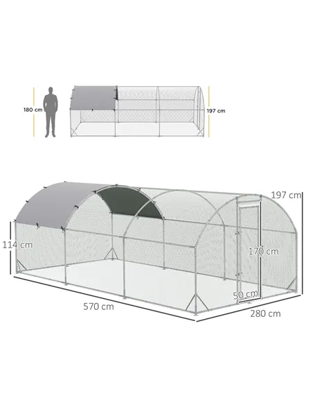 PawHut Galvanised Chicken Coop Hen House w/ Cover 5.7 x 2.8 x 2m