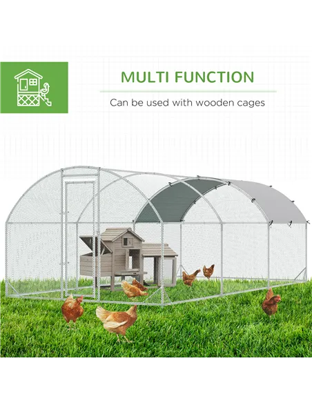 PawHut Galvanised Chicken Coop Hen House w/ Cover 5.7 x 2.8 x 2m