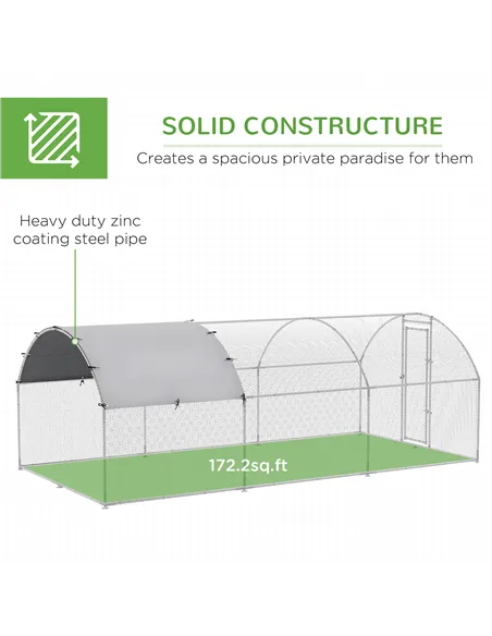 PawHut Galvanised Chicken Coop Hen House w/ Cover 5.7 x 2.8 x 2m