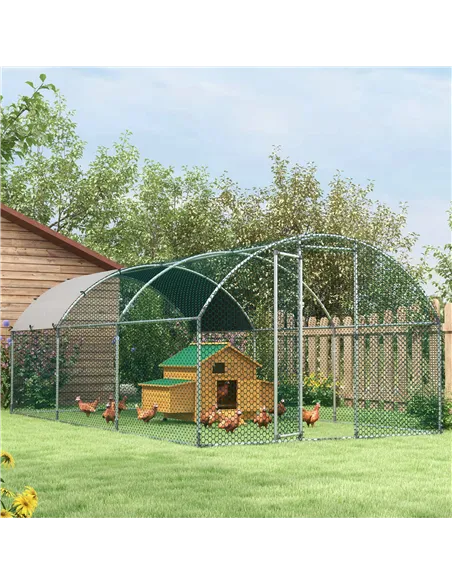 PawHut Galvanised Chicken Coop Hen House w/ Cover 5.7 x 2.8 x 2m