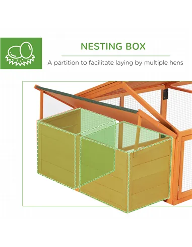 PawHut Wooden Chicken Coop with Nesting Box, Openable Roof, for 4-8 Chickens