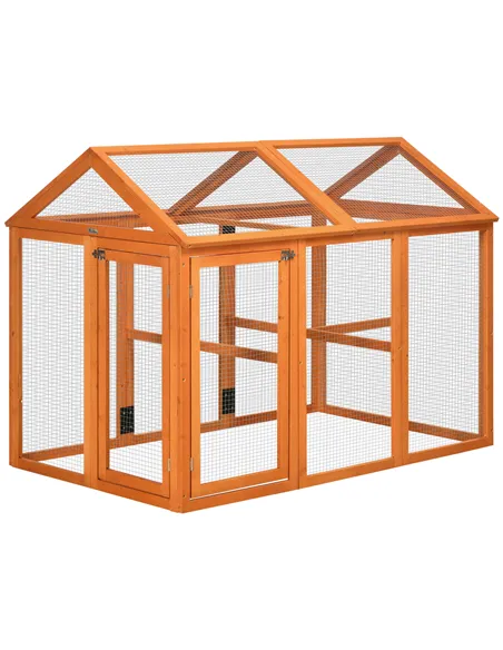 PawHut Large Chicken Run, Wooden Chicken coop, with Combinable Design - Wood Effect