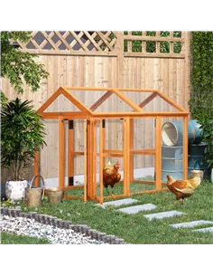 PawHut Large Chicken Run, Wooden Chicken coop, with Combinable Design - Wood Effect 2