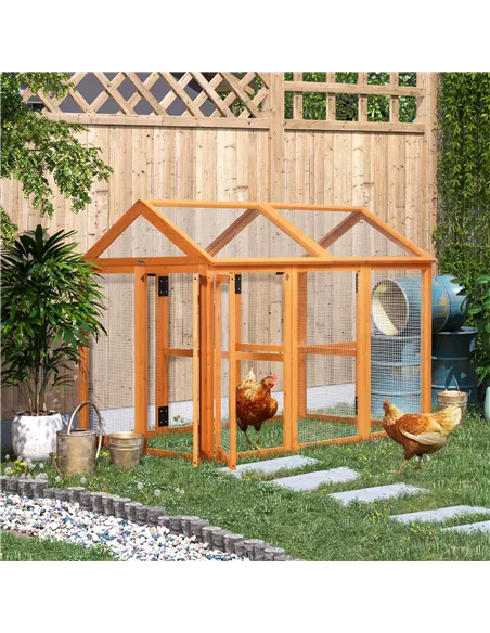 PawHut Large Chicken Run, Wooden Chicken coop, with Combinable Design - Wood Effect