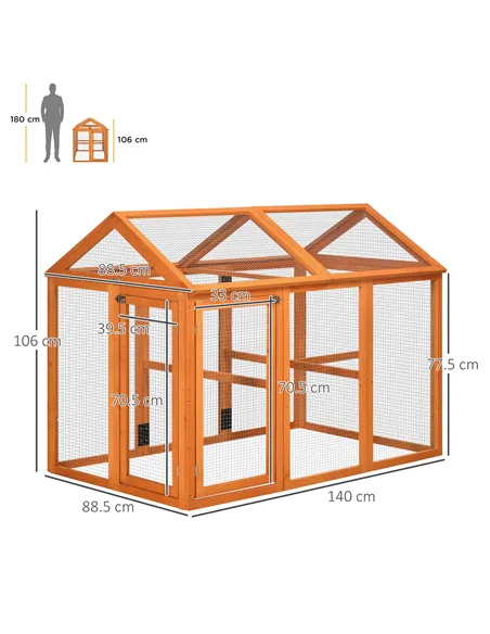 PawHut Large Chicken Run, Wooden Chicken coop, with Combinable Design - Wood Effect