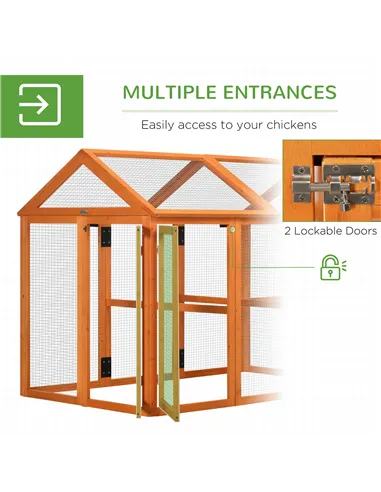 PawHut Large Chicken Run, Wooden Chicken coop, with Combinable Design - Wood Effect