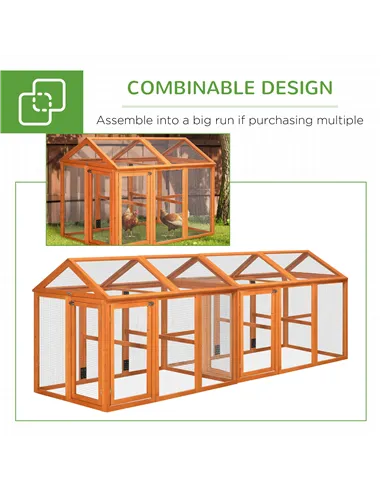 PawHut Large Chicken Run, Wooden Chicken coop, with Combinable Design - Wood Effect