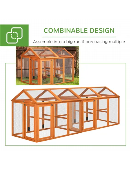 PawHut Large Chicken Run, Wooden Chicken coop, with Combinable Design - Wood Effect