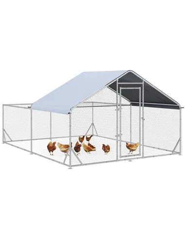 PawHut Walk-In Chicken Run, Hen House, with Roof, for Ducks, Chickens, Rabbits