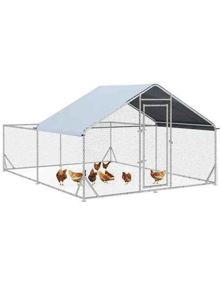 PawHut Walk-In Chicken Run, Hen House, with Roof, for Ducks, Chickens, Rabbits