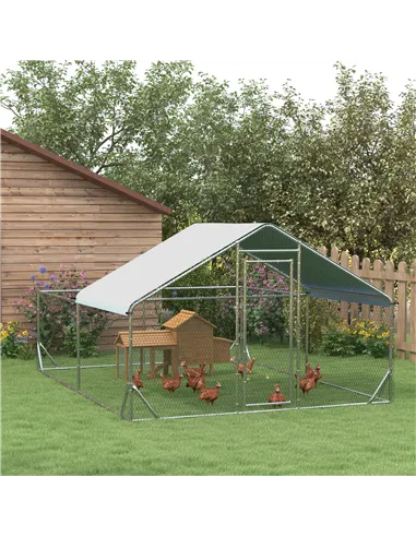 PawHut Walk-In Chicken Run, Hen House, with Roof, for Ducks, Chickens, Rabbits