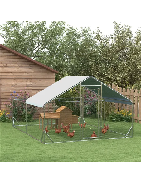 PawHut Walk-In Chicken Run, Hen House, with Roof, for Ducks, Chickens, Rabbits